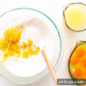 Ingredients for lemon bars filling in a bowl.