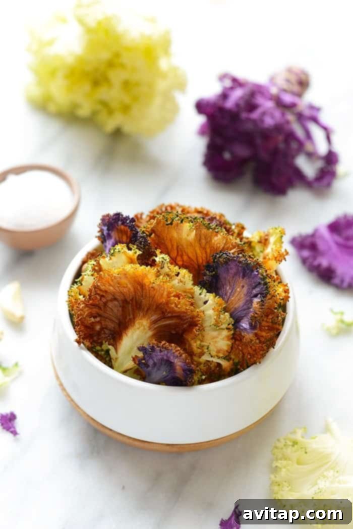 Roasted kale chips in a bowl