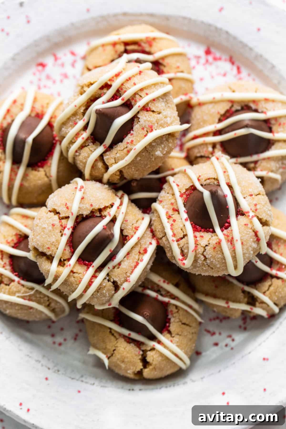 Another beautiful shot of Peanut Butter Kiss Cookies arranged elegantly on a plate, ready to be enjoyed.