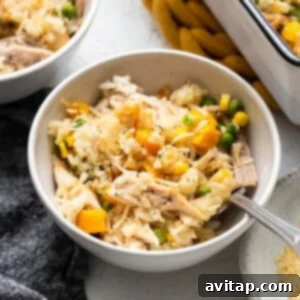 Turkey casserole in a bowl, showcasing its creamy texture and hearty ingredients.