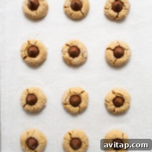 Peanut butter cookies on a baking sheet.