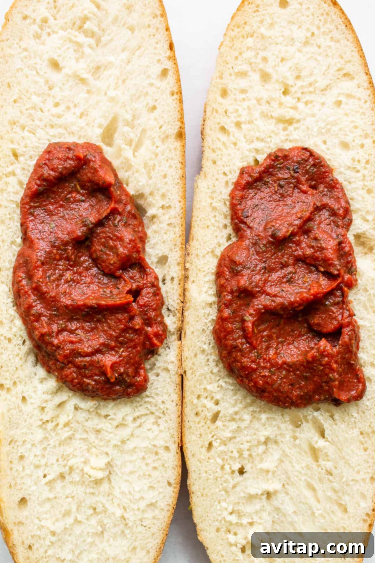 A delectable slice of French bread pizza, generously topped with savory homemade pizza sauce, melted cheese, and pepperoni.