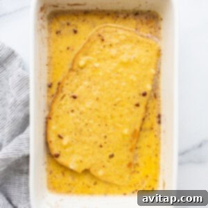French toast in a white baking dish.