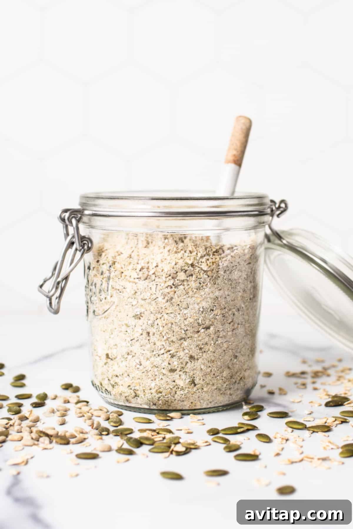 Several jars filled with the ready-to-cook porridge mix, arranged neatly for meal prepping.