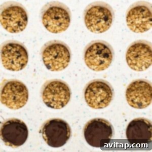 A tray filled with granola bars and chocolate chips, indicating the next step for the chocolate layer.