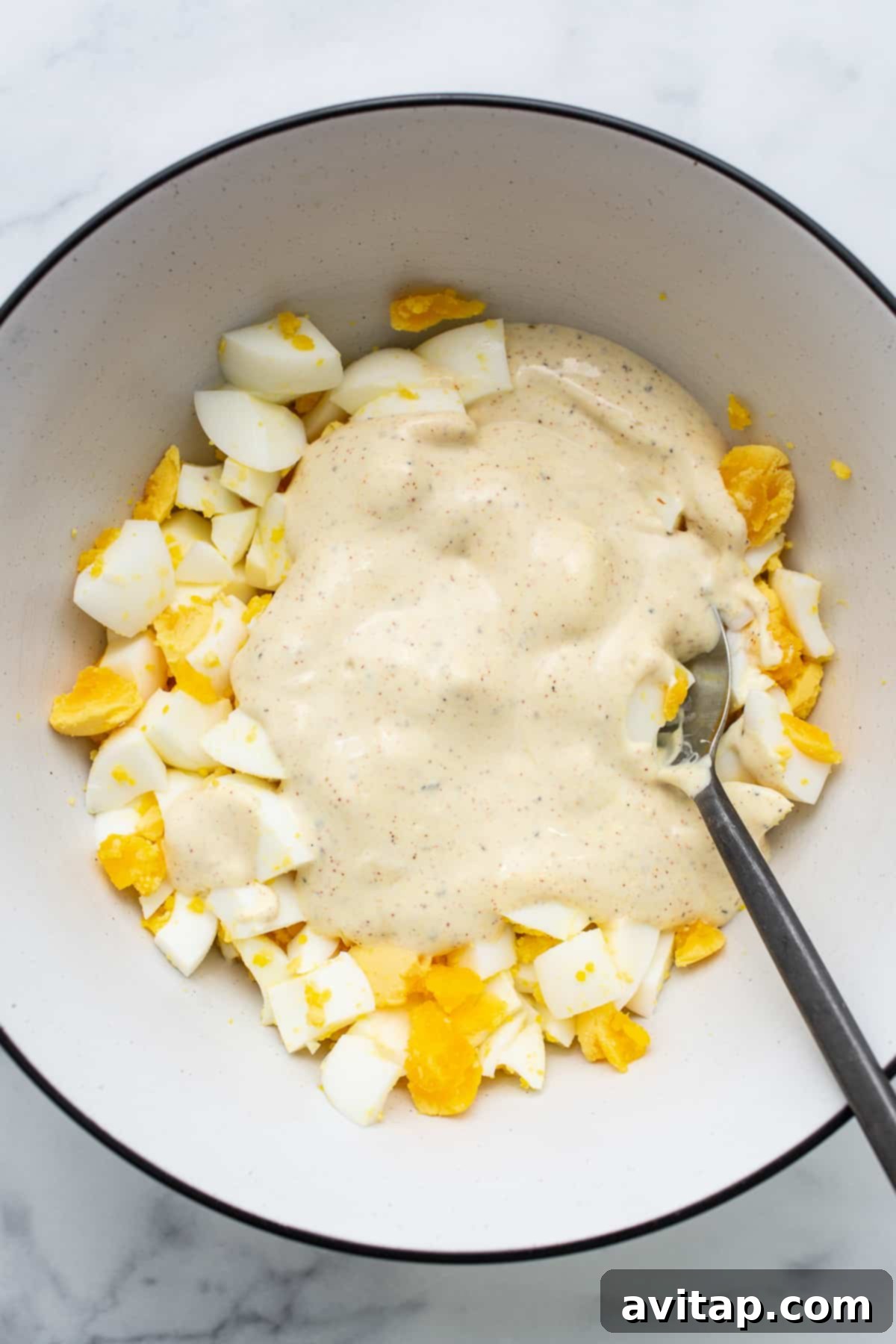 egg salad in bowl.