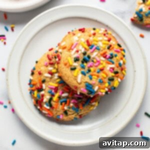 A close-up of a single masa cookie on a plate, highlighting its texture and sprinkles.
