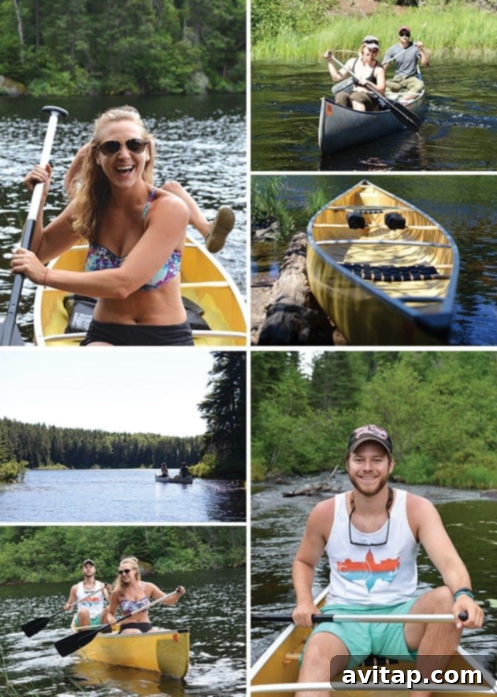 Preparing for a multi-day canoe trip, gear packed and canoes ready for the Boundary Waters portages.