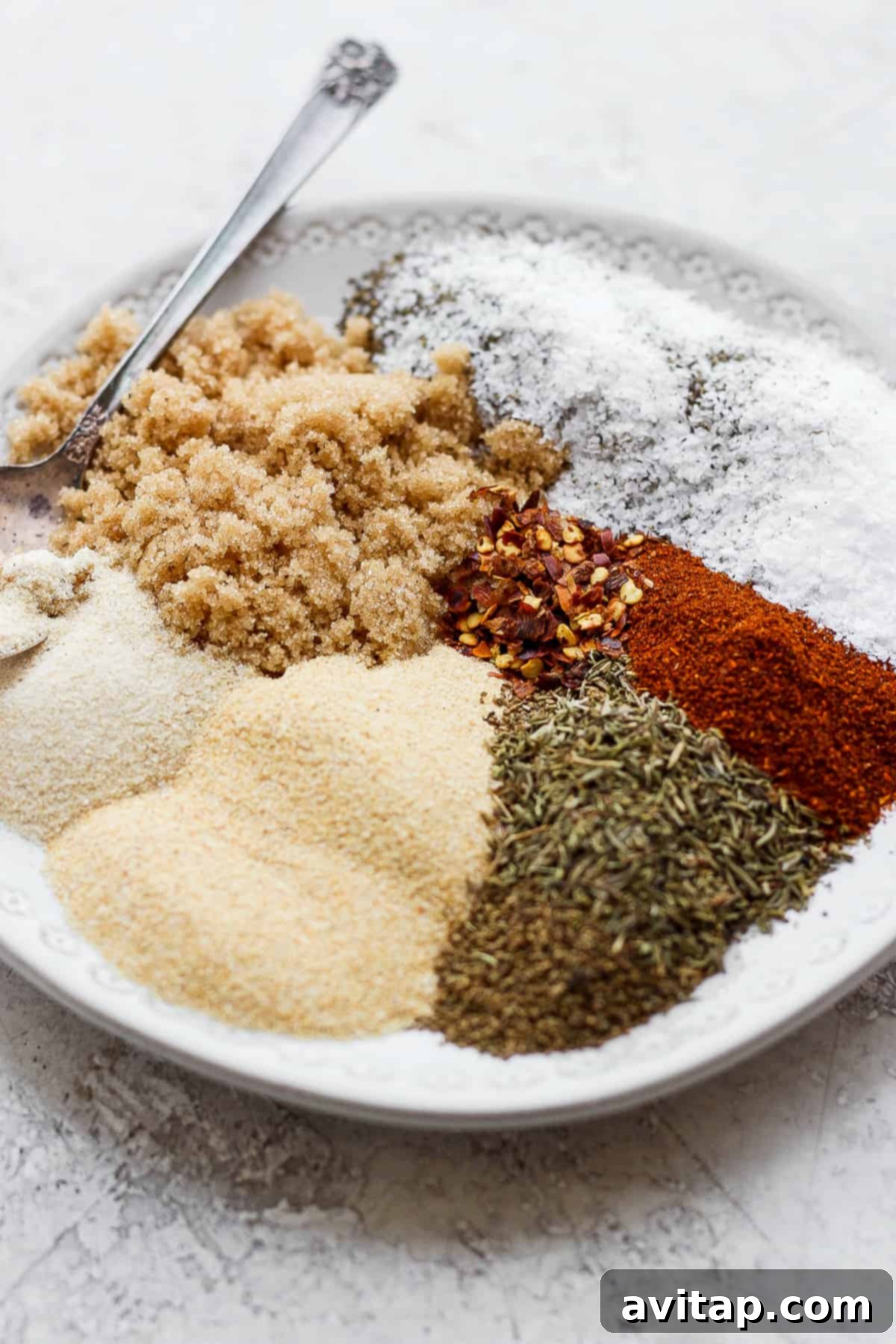 Rib rub ingredients on a plate.