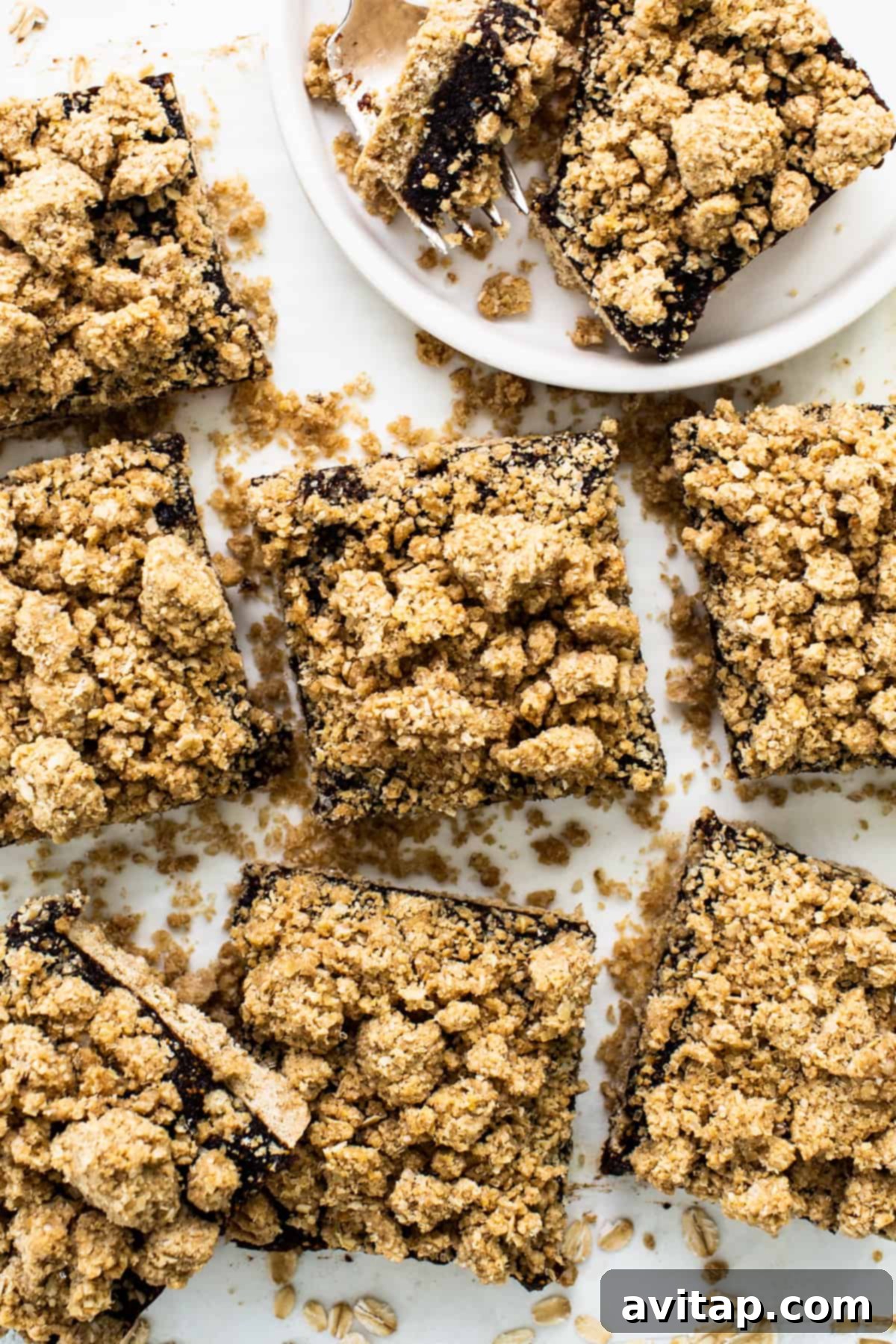 Sun-Kissed Fig & Oat Crumble Squares 6 A beautifully presented plate of oatmeal crumble fig bars, ready to be served and enjoyed.