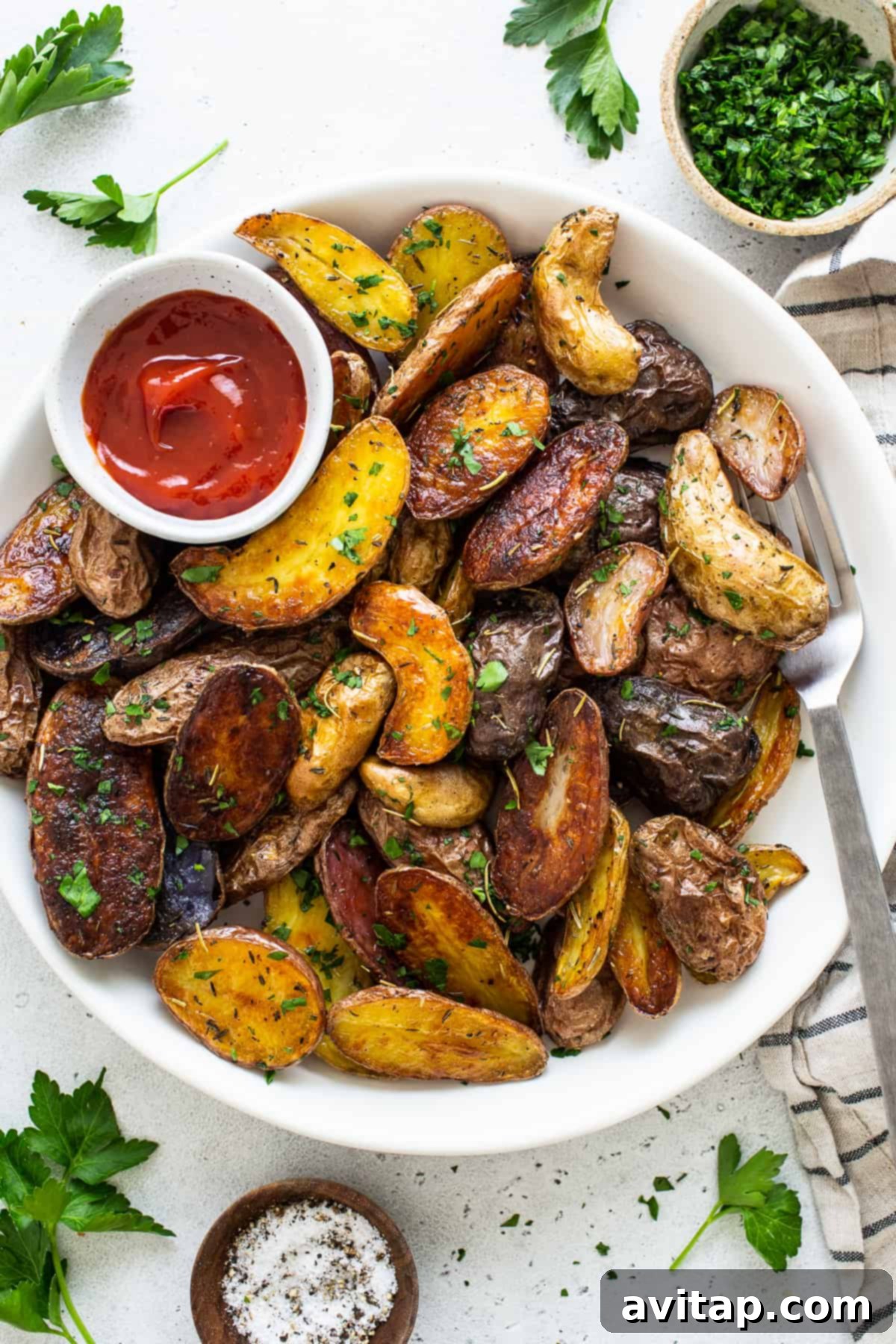 bowl of roasted potatoes.