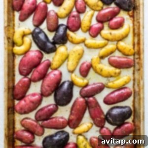 fingerling potatoes on baking sheet.