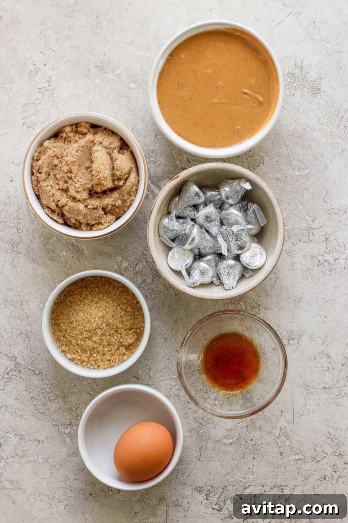 The ingredients for a recipe for peanut butter cookies.