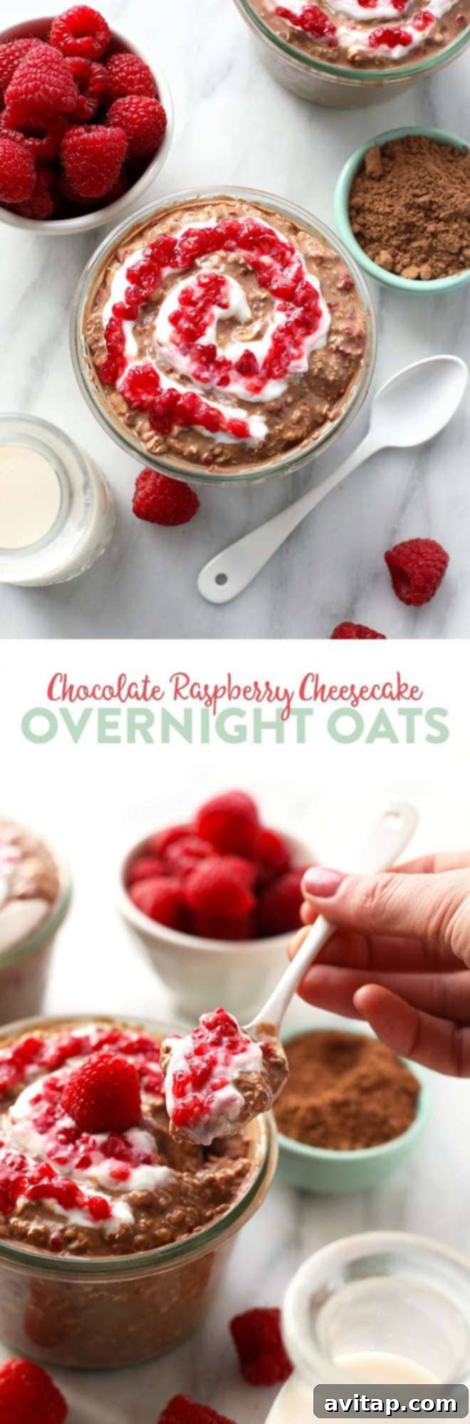 Delicious and simple chocolate raspberry overnight oats, a perfect make-ahead breakfast.