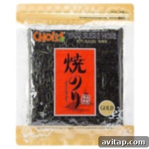A package of high-quality Japanese nori (seaweed) sheets.