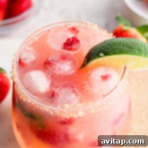 Sparkling Strawberry Margarita 7 A refreshing strawberry cocktail with ice, lime, and a sugared rim.