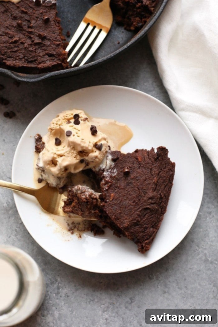Close-up of Skillet Sweet Potato Brownies, showing their moist and rich texture