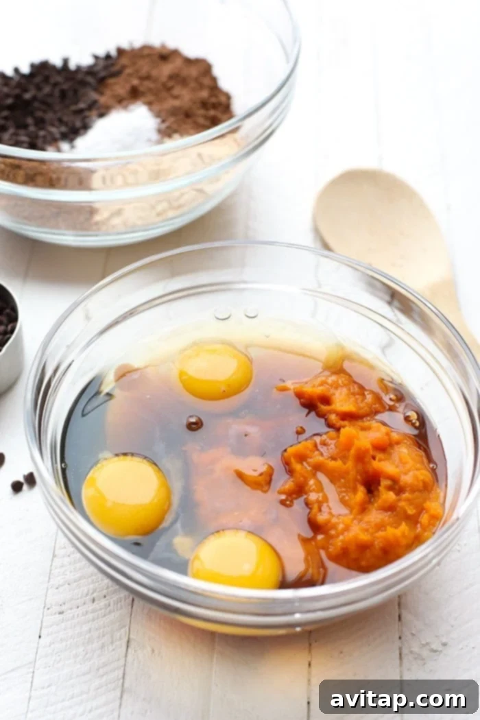 Sneaky Sweet Potato Skillet Brownies – a healthy, grain-free dessert with pureed sweet potatoes for ultimate fudginess.