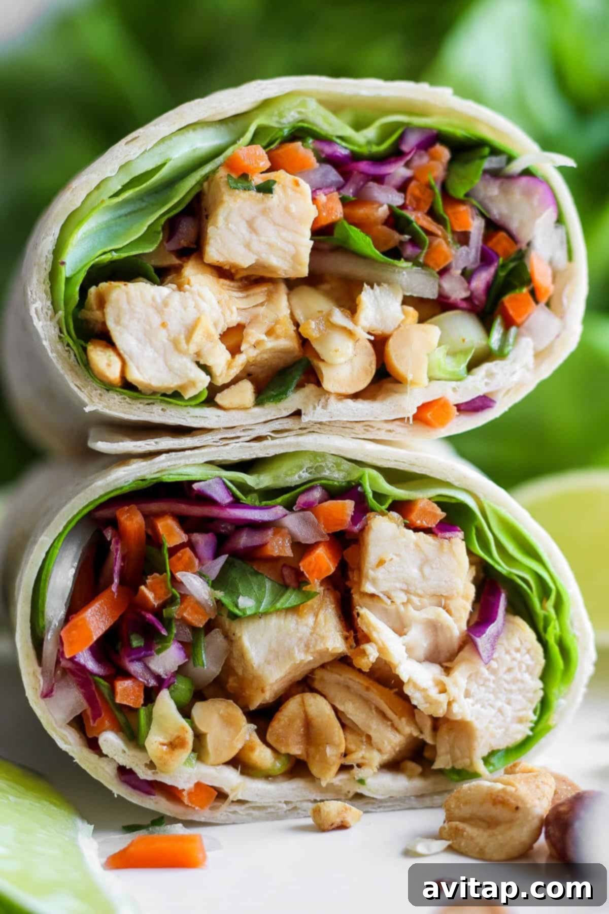 Delicious Peanut Chicken Wrap, showcasing tender chicken, crunchy vegetables, and a rich peanut sauce