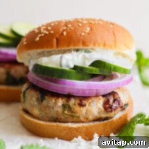 Final plated Mediterranean Burger with Tzatziki