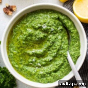Kale pesto in a bowl.