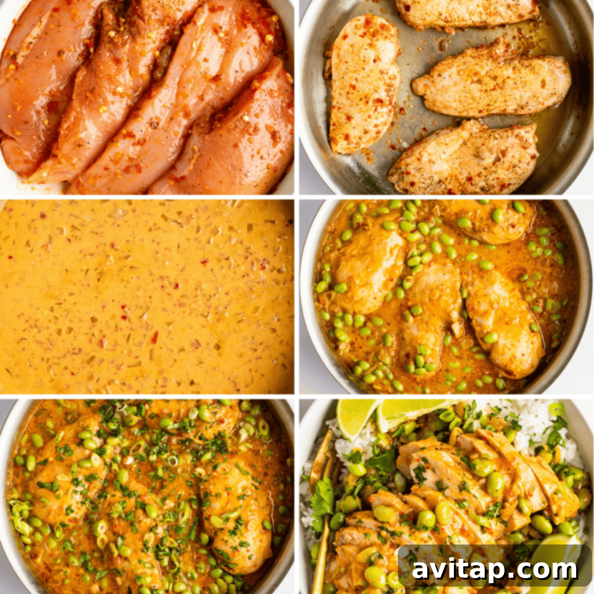 A selection of fresh ingredients neatly arranged on a wooden board, including a can of coconut milk, a bottle of soy sauce, chili garlic sauce, fresh ginger, lime, and honey, all ready for cooking Skillet Coconut Chicken.
