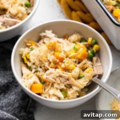 A hearty turkey casserole in a serving bowl, ready to be enjoyed.