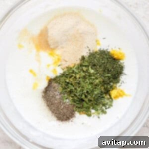 Ranch ingredients in bowl, before whisking.