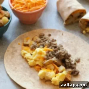 Freezer-Friendly Breakfast Burritos 4 Make ahead breakfast burritos with sausage, eggs, and cheese.