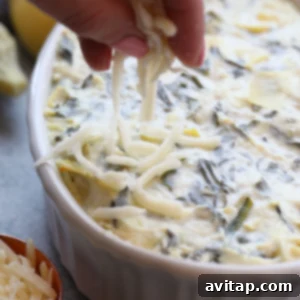Bubbly Baked Spinach Artichoke Delight 4 A person artfully drizzling cheese on a dish of Lightened Up Spinach and Artichoke Dip.