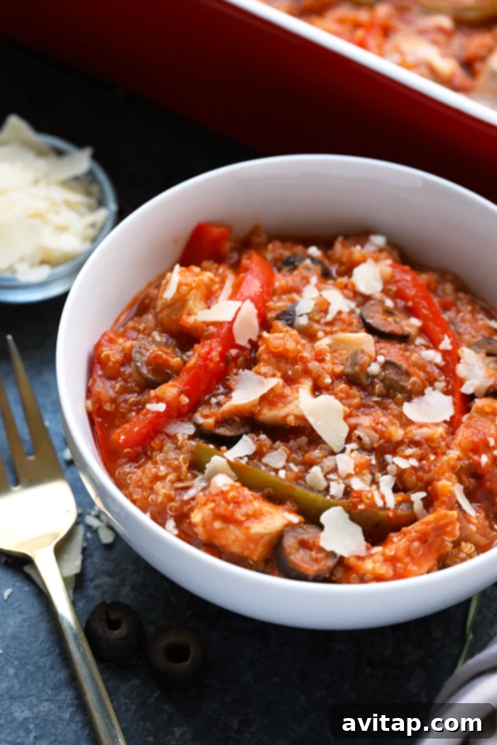 Hearty Chicken Cacciatore Quinoa Bake 2 Delicious Meal-Prep Chicken Cacciatore Quinoa Bake, a healthy and quick twist on a traditional Italian classic, perfect for family dinners.