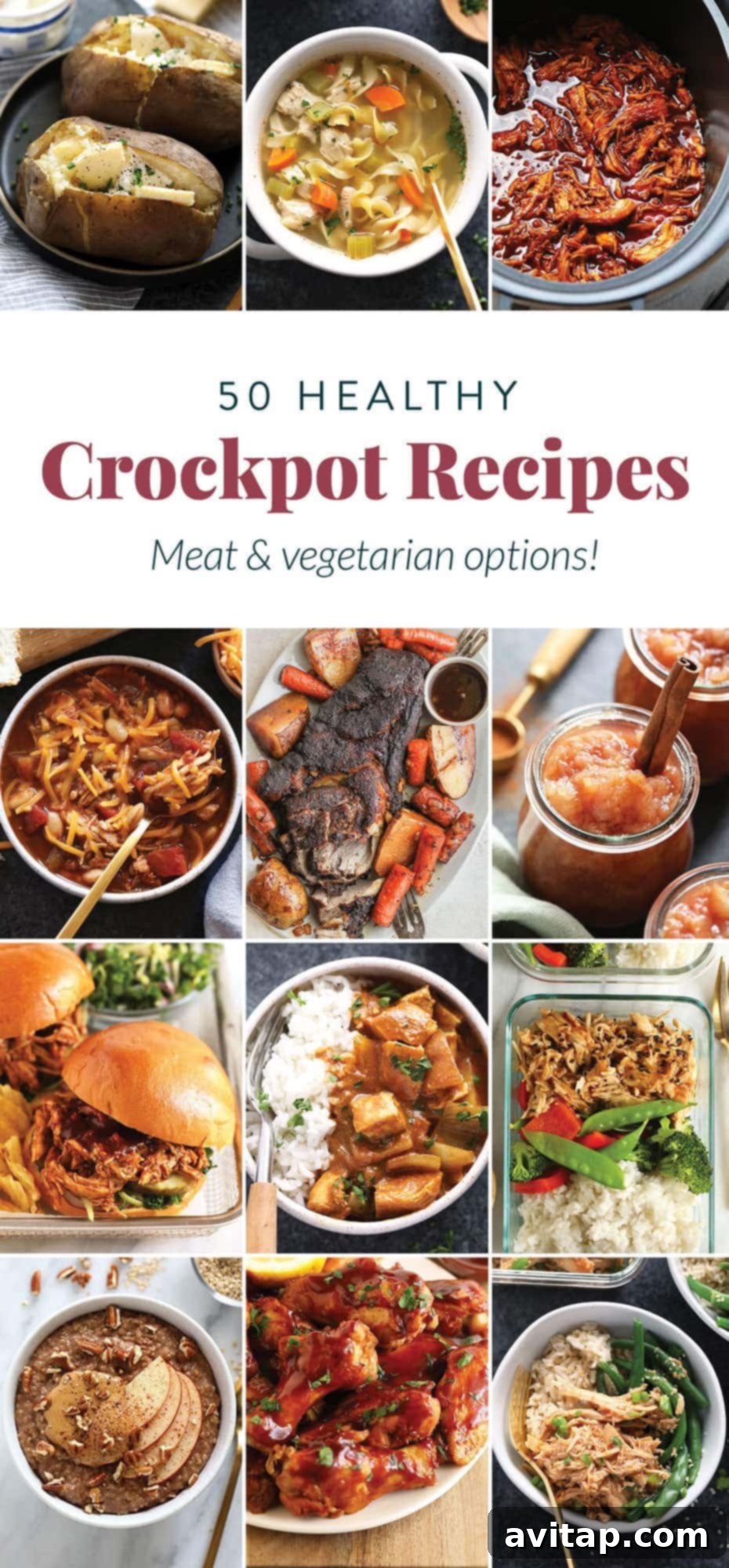 Collection of healthy crockpot recipes, perfect for cozy season cooking
