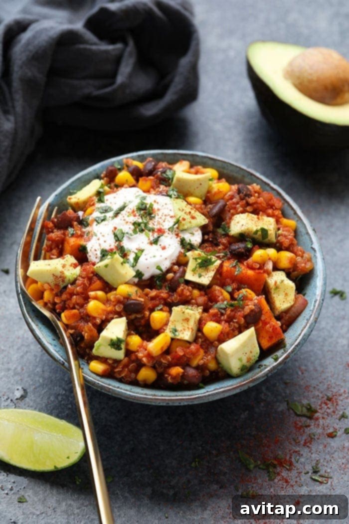 Colorful Slow Cooker Mexican Quinoa served in a bowl