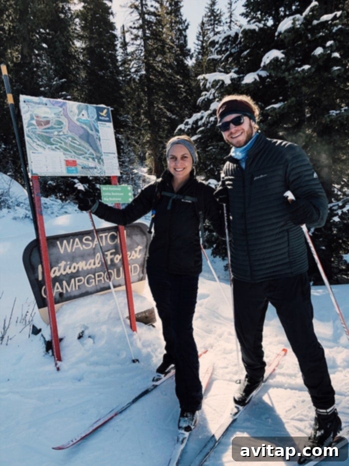 Fit Foodie Travels: Alpine Eats 6 Friends and family enjoying cross-country skiing at Solitude Nordic Center during a Park City winter vacation.