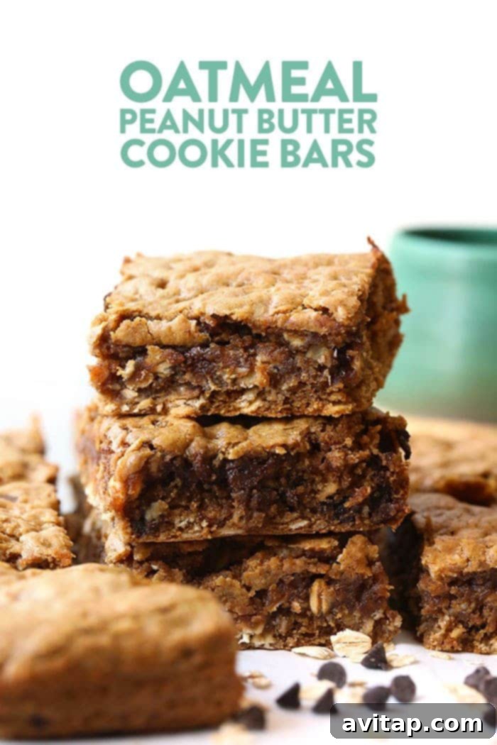 Gooey Oatmeal Peanut Butter Cookie Bars, healthy and kid-friendly
