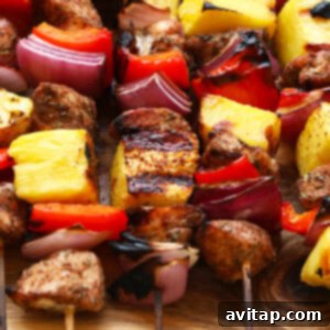 Grilled Pineapple and Jerk Chicken Kebabs, beautifully plated