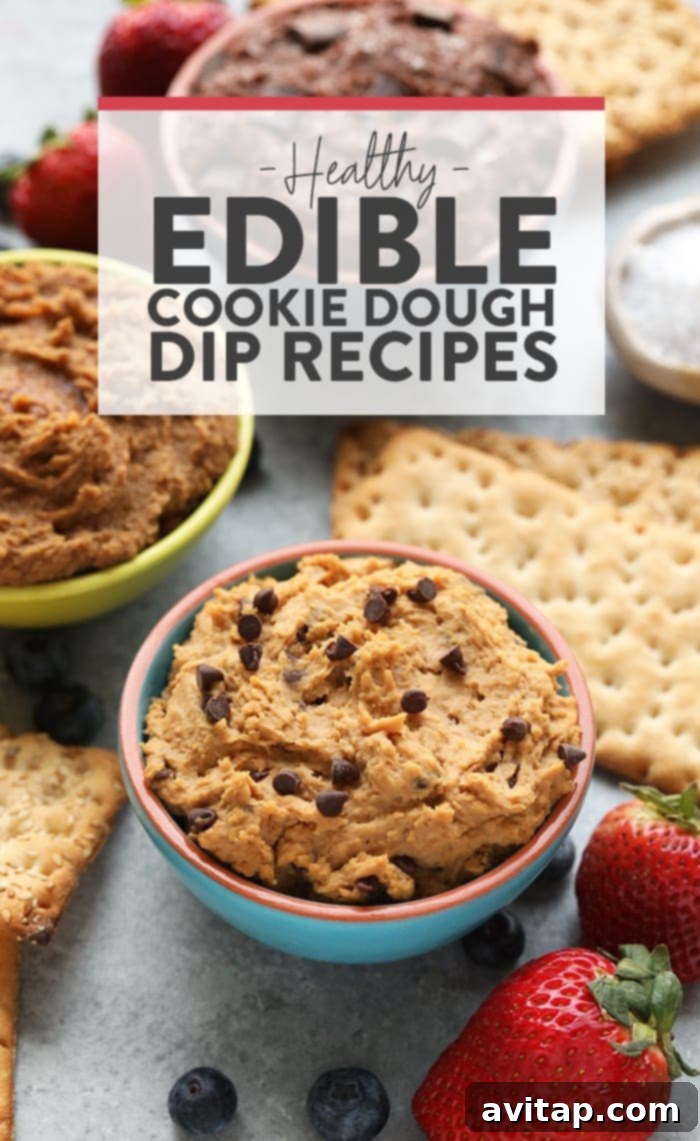 A bowl of edible cookie dough dip with various dippers like fruit and crackers.