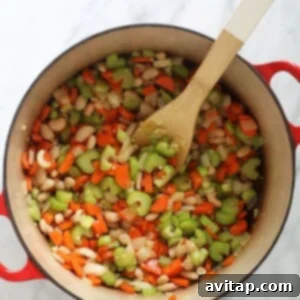A hearty chicken soup packed with nutritious vegetables, quinoa, and beans, served on a stylish marble countertop.