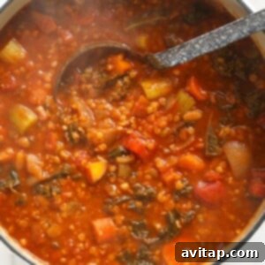 A Sweet Potato and Lentil Stew with vegetables.