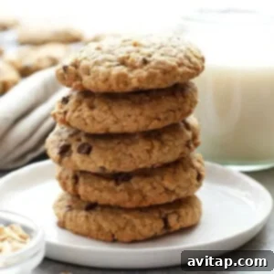 Wholesome Oatmeal Delights 2 A stack of healthy oatmeal cookies on a plate, featuring chocolate chips and a tender texture.