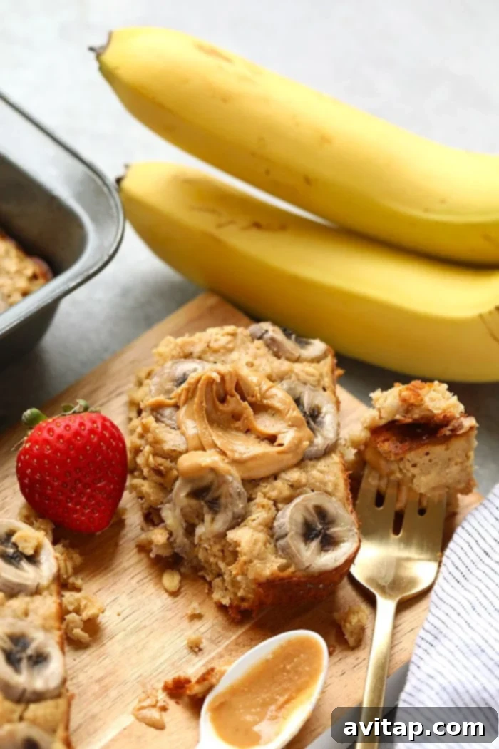 Baked oatmeal queens do we have a recipe for you! This Peanut Butter Banana Baked Oatmeal is perfectly sweetened with mashed banana and a little bit of maple syrup and gluten-free made with ground oat flour and rolled oats. Make this on the weekend for the family or during the week for a healthy breakfast meal prep recipe. baked oatmeal