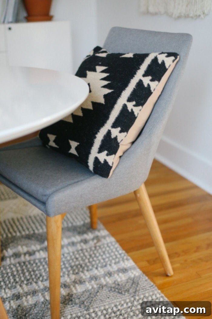 Mid-Century Grey Office Chair with Aztec Pillow