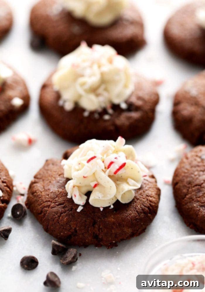 Paleo hot cocoa cookies with vanilla bean frosting, stacked on a plate.