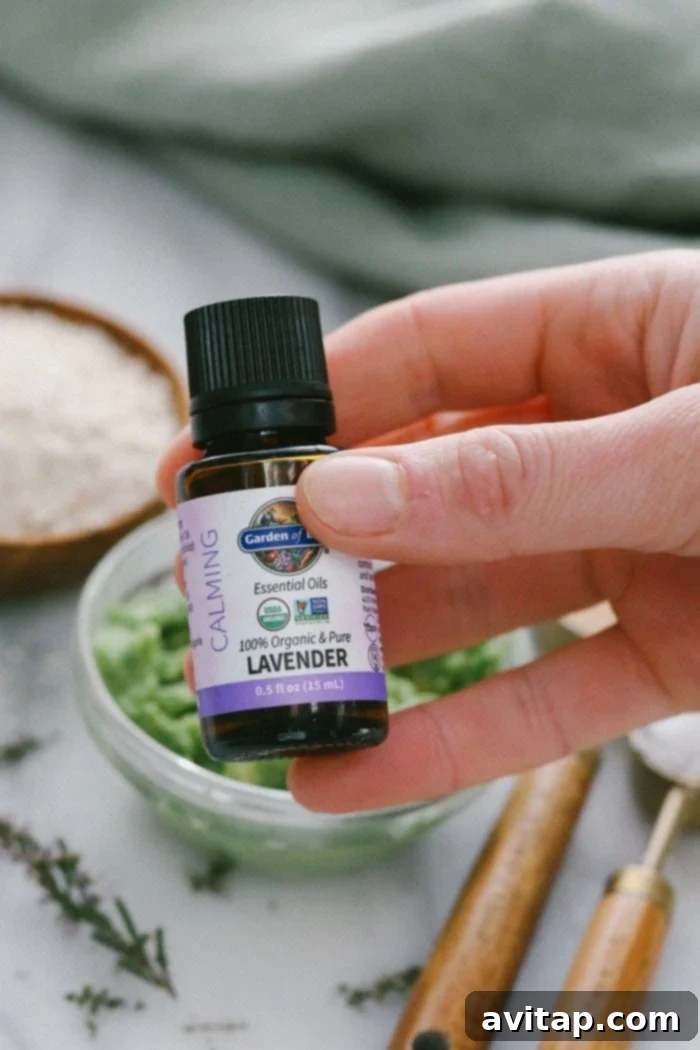 Lavender essential oil adds a soothing touch