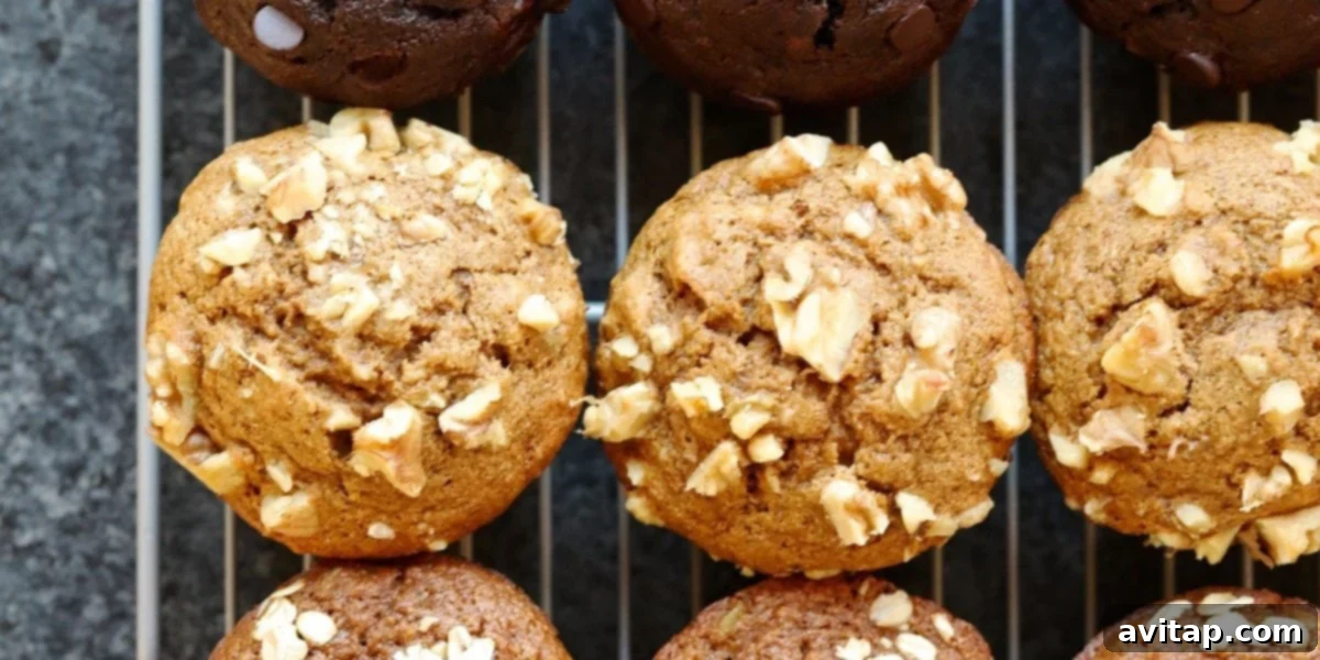 Healthy Banana Nut Muffins with walnuts on top