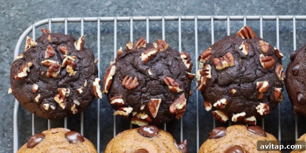 Chocolate Pumpkin Zucchini Muffins with chocolate chips
