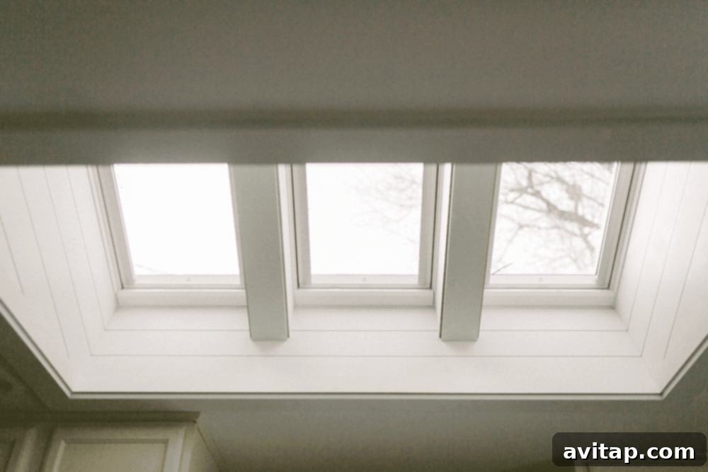 Bright kitchen interior view with VELUX No-Leak Skylights overhead