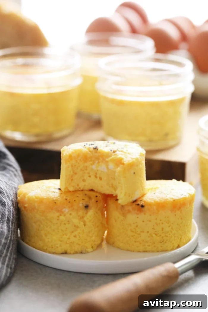 Stacked Sous Vide Egg Cups showing their perfect texture.