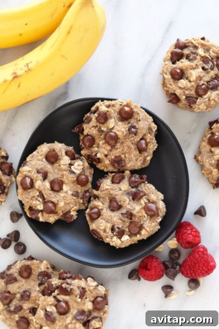 Freshly Baked Healthy Banana Oatmeal Cookies Plate of healthy banana oatmeal cookies