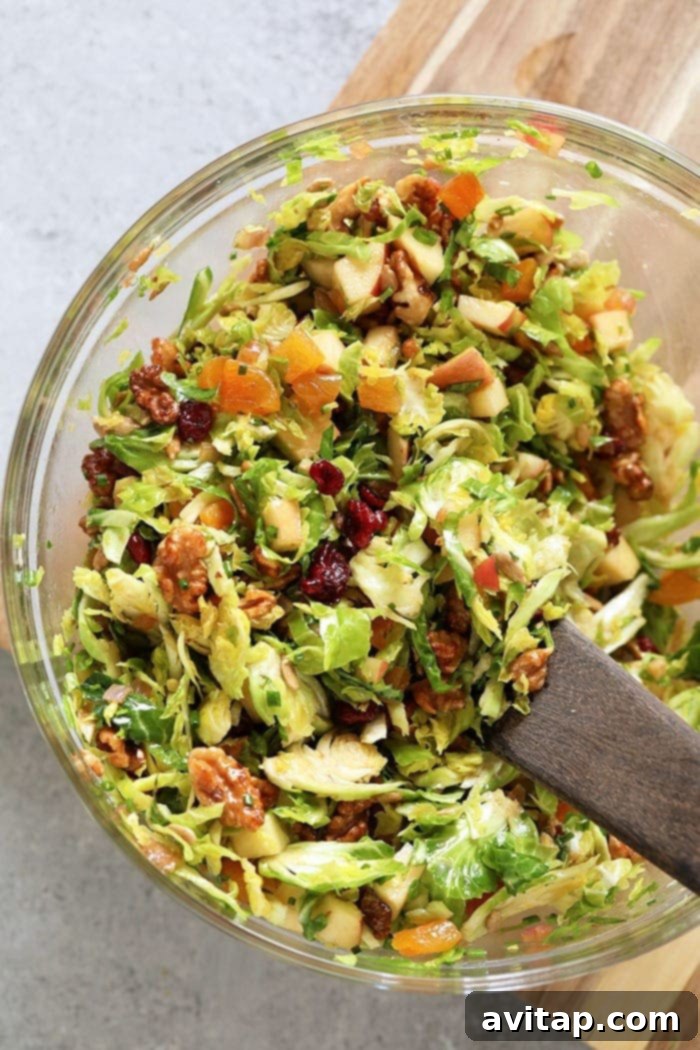 shaved brussels sprout salad in a bowl